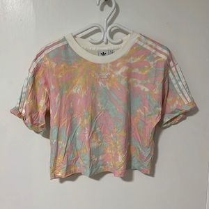 Adidas tie dye crop top and sweat shorts set